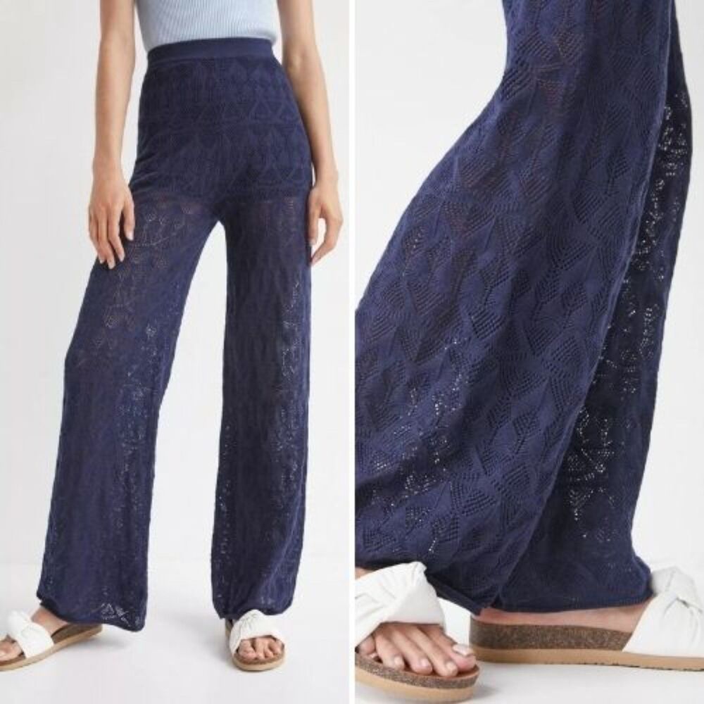 NWT Anthropologie x Flat White Pointelle Wide-Leg Pants | XL